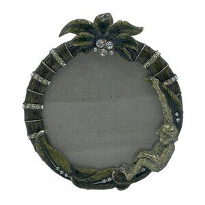VTG Ashleigh Manor Monkey in Coconut Trees Rhinestone Metal Enamel Picture Frame